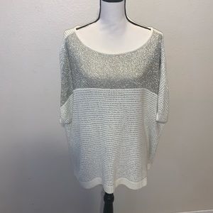 Cache metallic silver loose fit short sleeve sweater